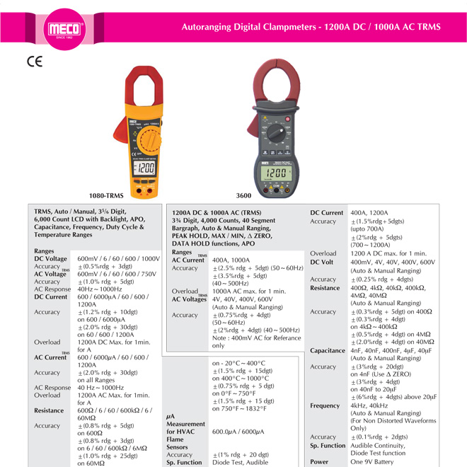 Meco 1080-TRMS Clamp Meters